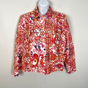Vintage Coldwater Creek Art To Wear Jacket Size L Travel Colorful Mosaic Batik